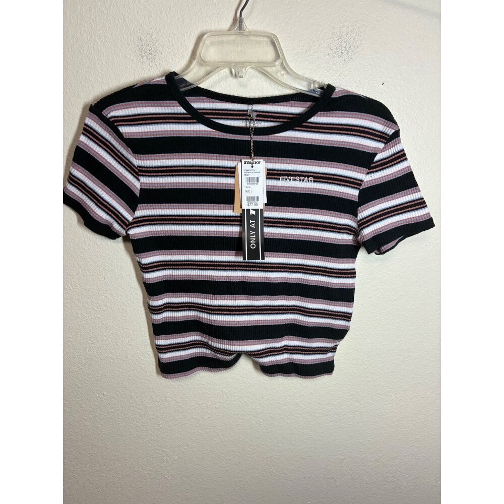 NWT Five Star T-Shirt Retro Y2K Cotton Boho Striped Casual Size Large Juniors